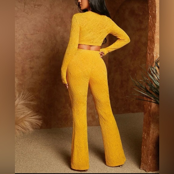 Mustard Yellow Crop Top & Flare Leg Pants Set - Picture 4 of 6